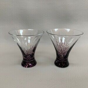Cordial Glass Glasses Speckled Purple Clear‎ 3 1/2" Lot of 2